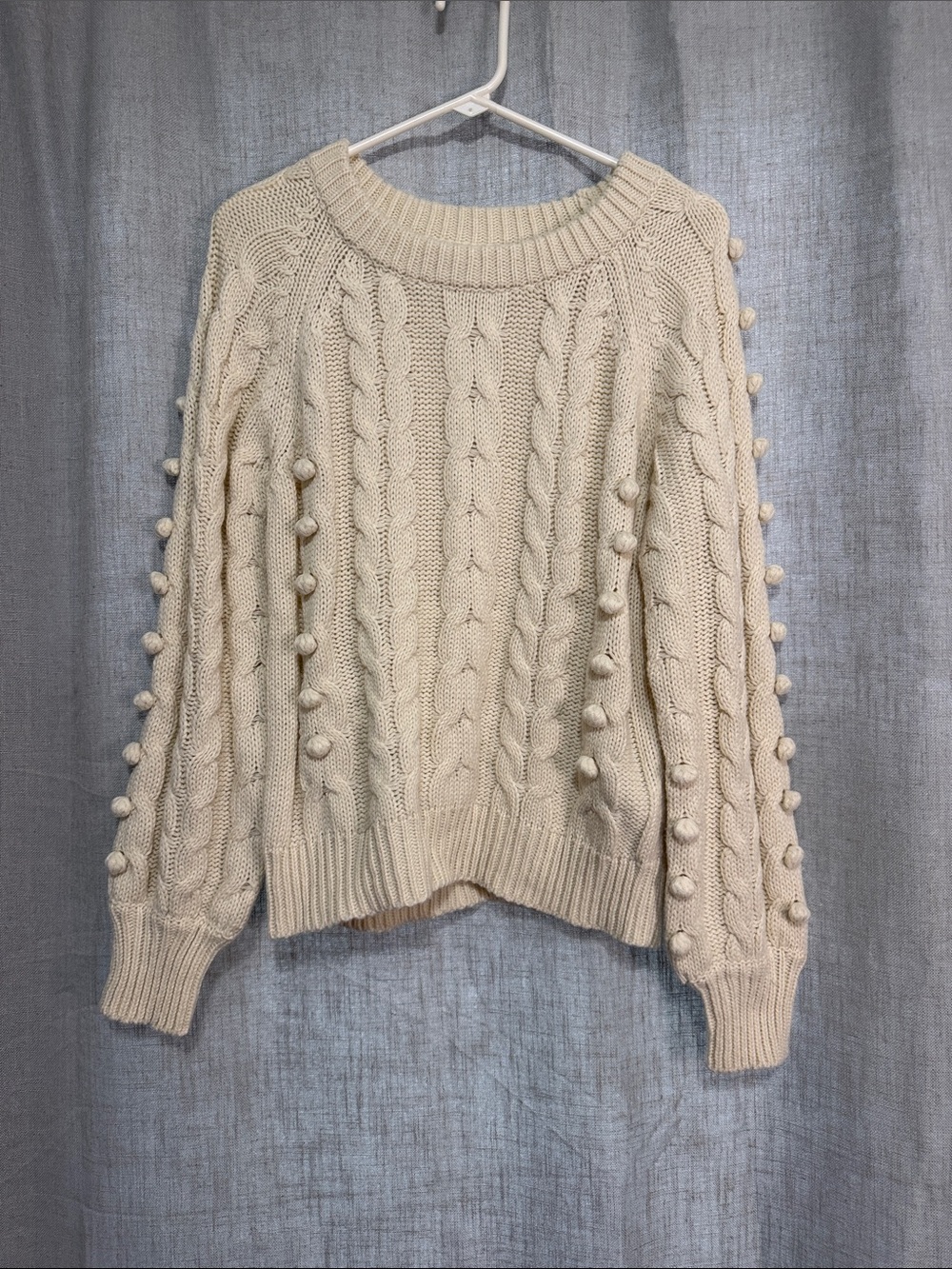 Pink Diamond Textured Chunky Knit Crewneck Sweater - Ivory/Cream - Picture 2 of 15